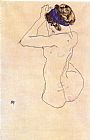 Nude with a blue headband by Egon Schiele
